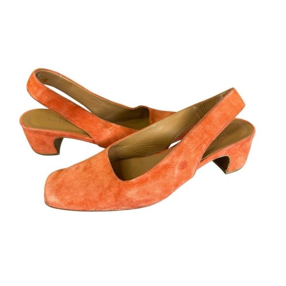 By Far Danielle Orange Suede Slingback Pumps Size 36 (US 6) Made in Italy - Picture 3 of 11
